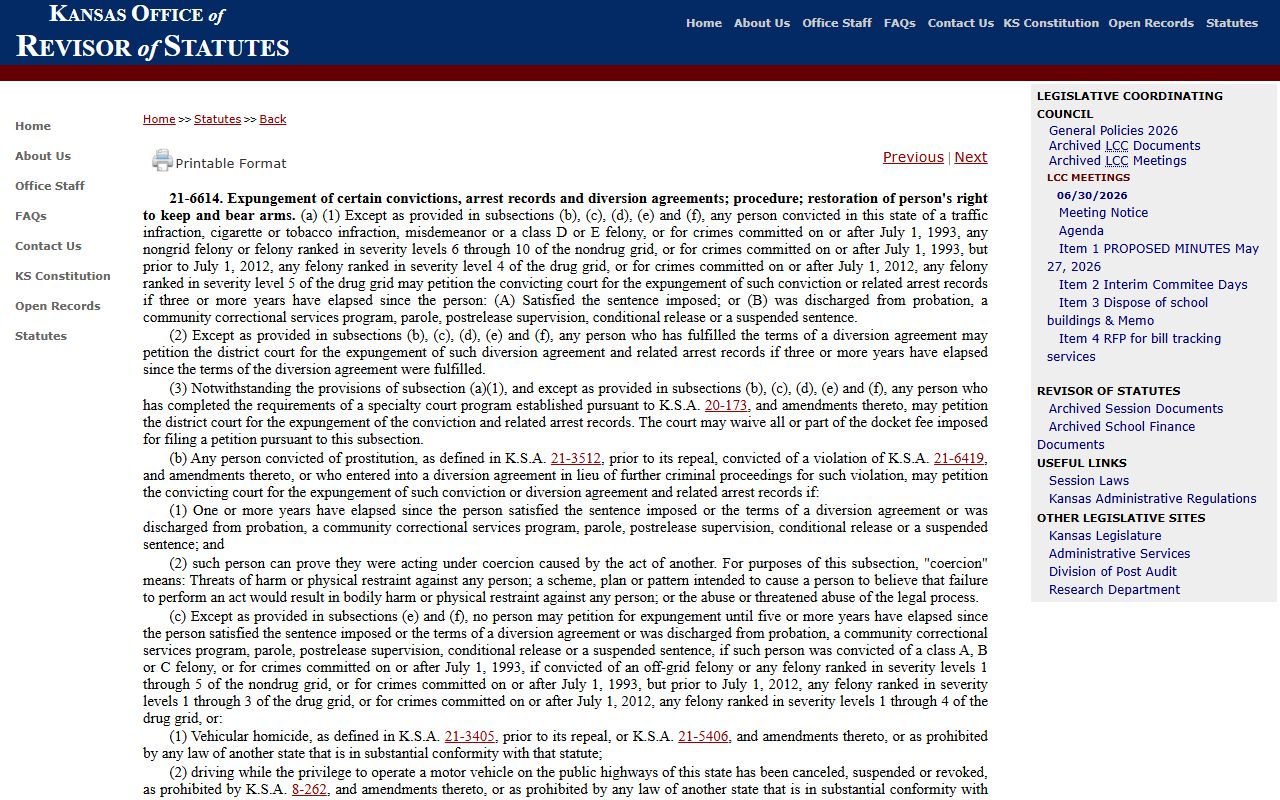 Linn County criminal court records Kansas expungement statute