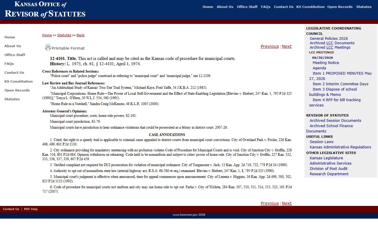 Linn County District Court Kansas municipal court procedure statute