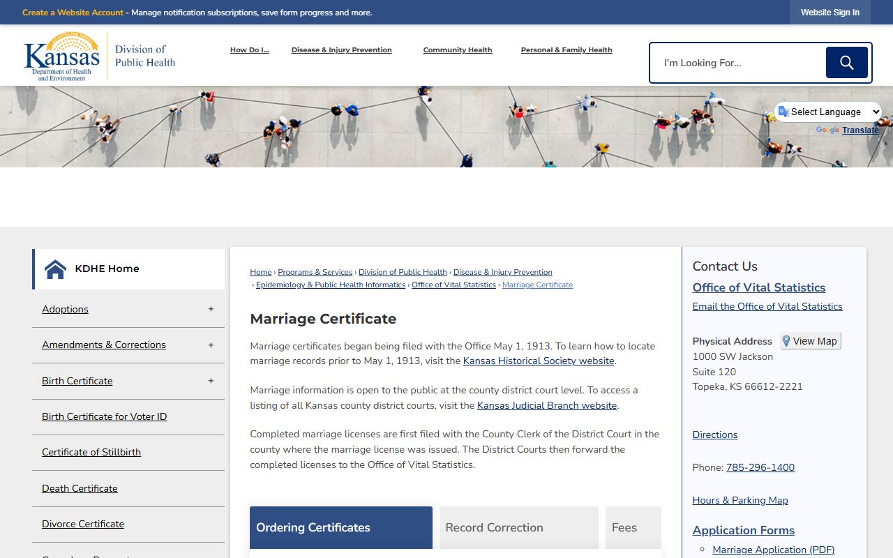 Linn County court records KDHE marriage certificate page
