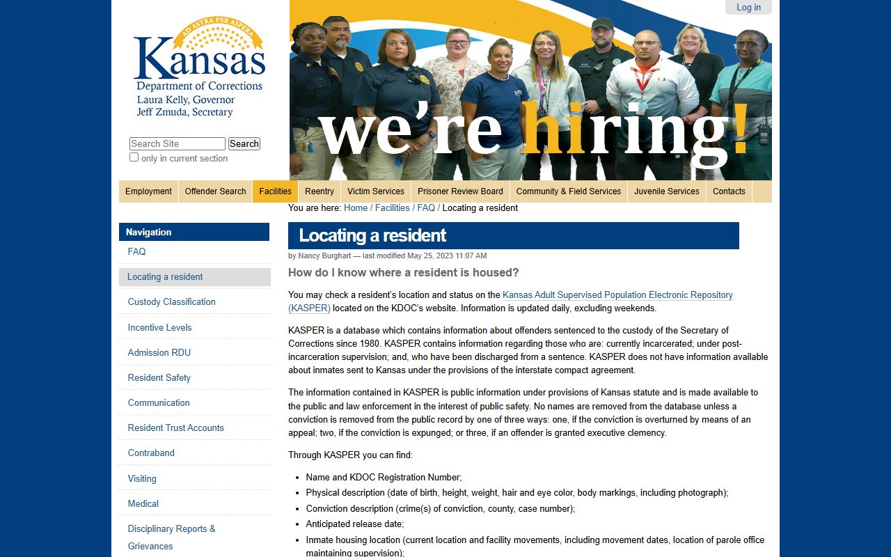 KDOC KASPER state custody lookup for Linn County inmate records