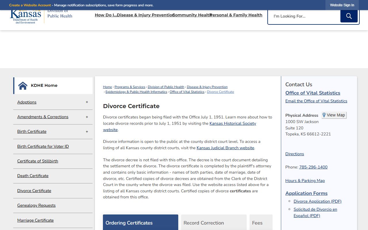 Linn County marriage records KDHE marriage certificate ordering