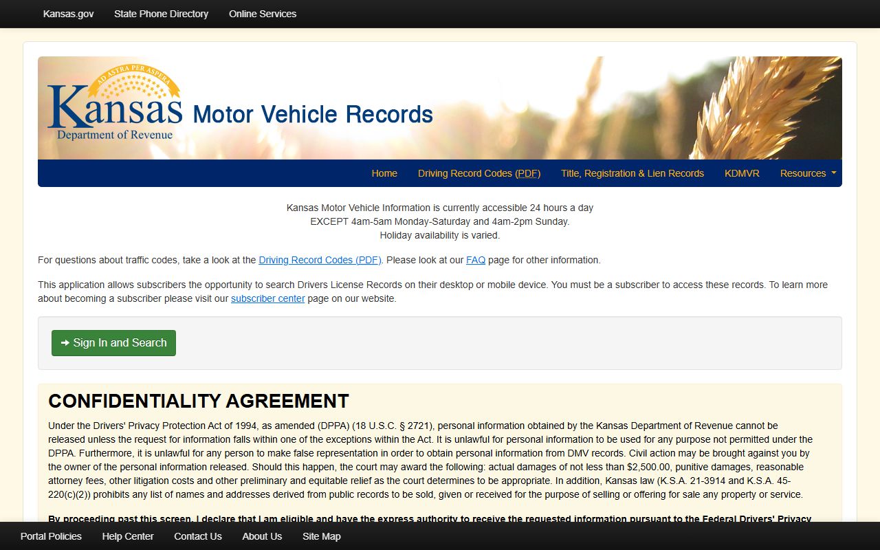 Kansas.gov MVR portal for Linn County traffic court records