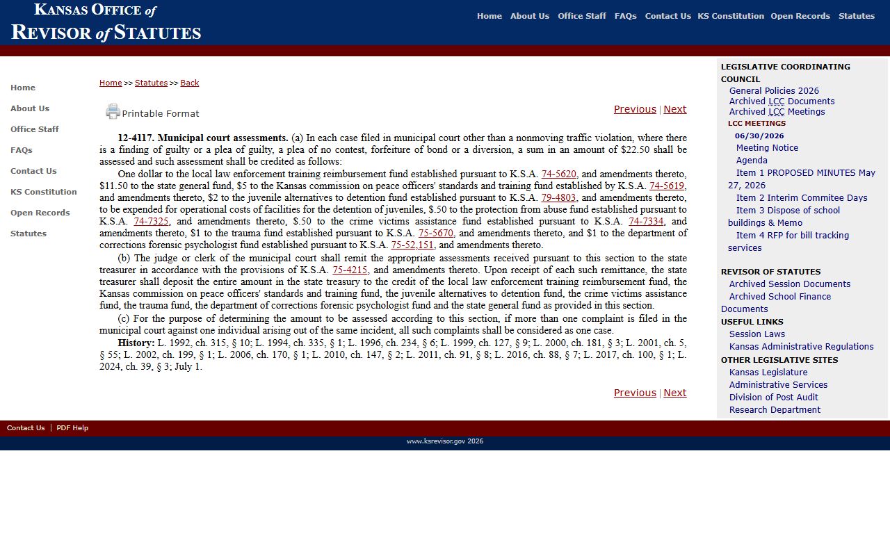 Linn County warrant search Kansas municipal court assessment statute