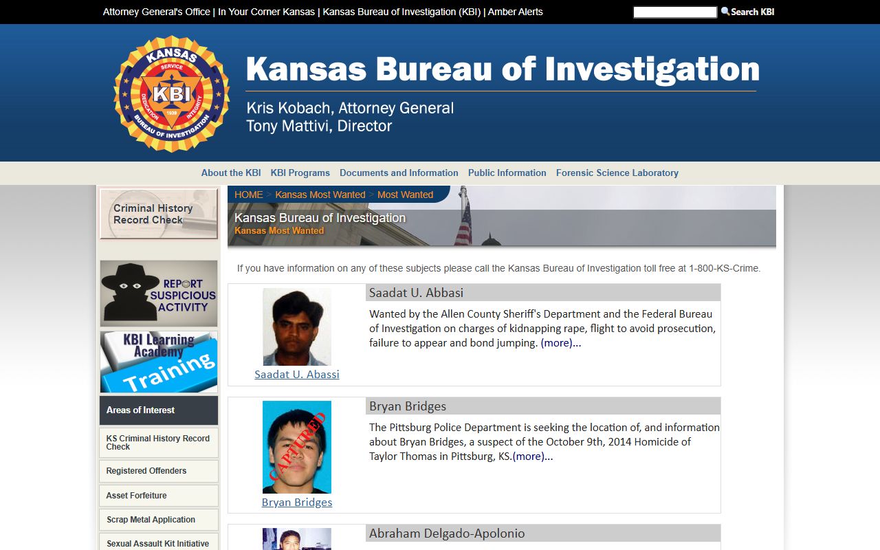 Linn County warrant search KBI Kansas Most Wanted source